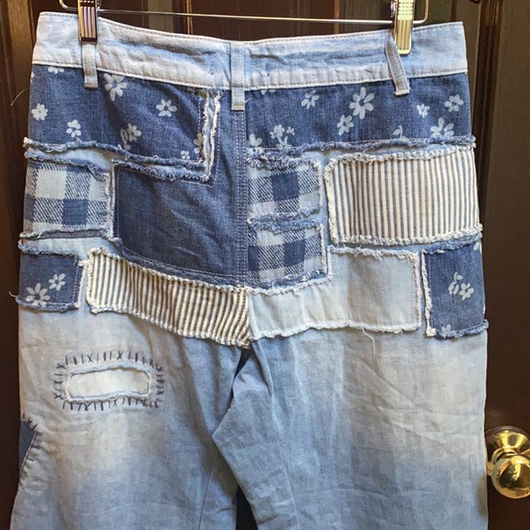 Free People Azalea Patchwork Blue Jeans size 29 Blue Daisy Bandanna - Picture 13 of 16